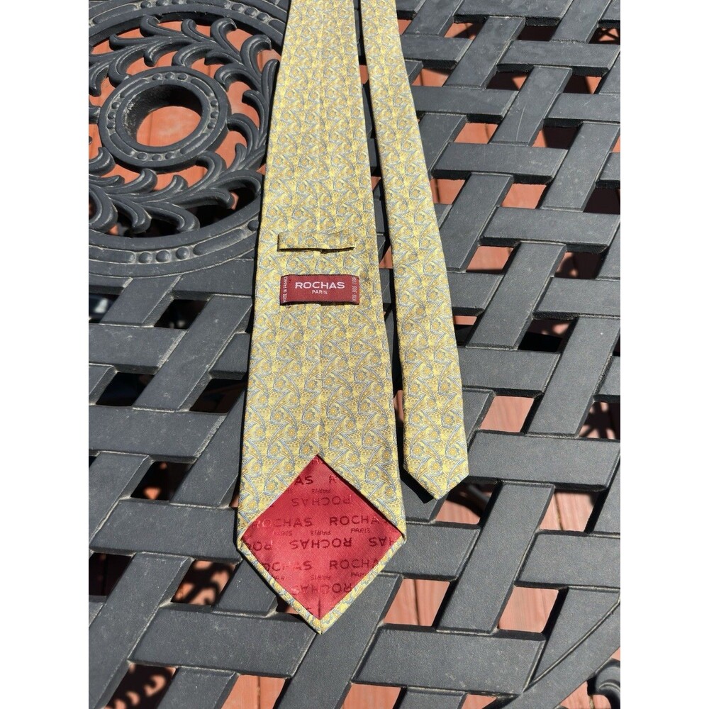 Vintage Rochas Paris Silk Geometric Tie Yellow Blue France